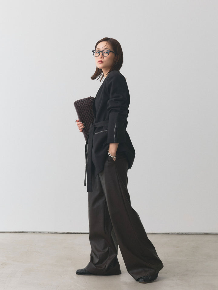 【Allure】[SET]モチーフ付Uネックシアーカットソー+ノーカラーステッチデザインジャケット(2set)