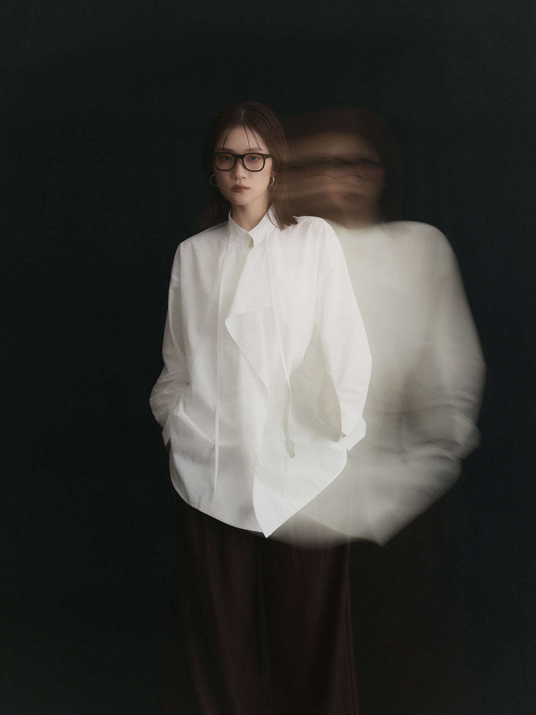 [予約]ピーチスキンデザインネックオーバーシャツ/ホワイト