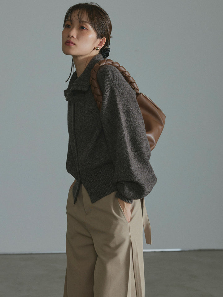 【Allure】[SET]ミックスハイネックカーディガン+サイドタックワイドパンツ(2set)