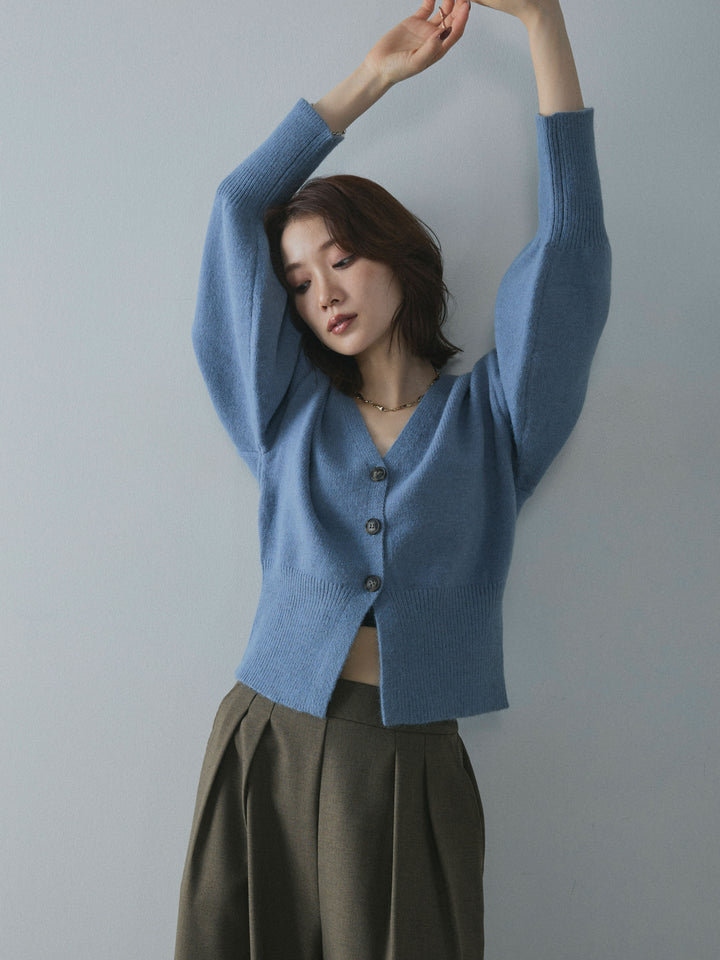 【Allure】[SET]アルパカタッチVネックカーディガン+スカーフ付ワイドパンツ(2set)