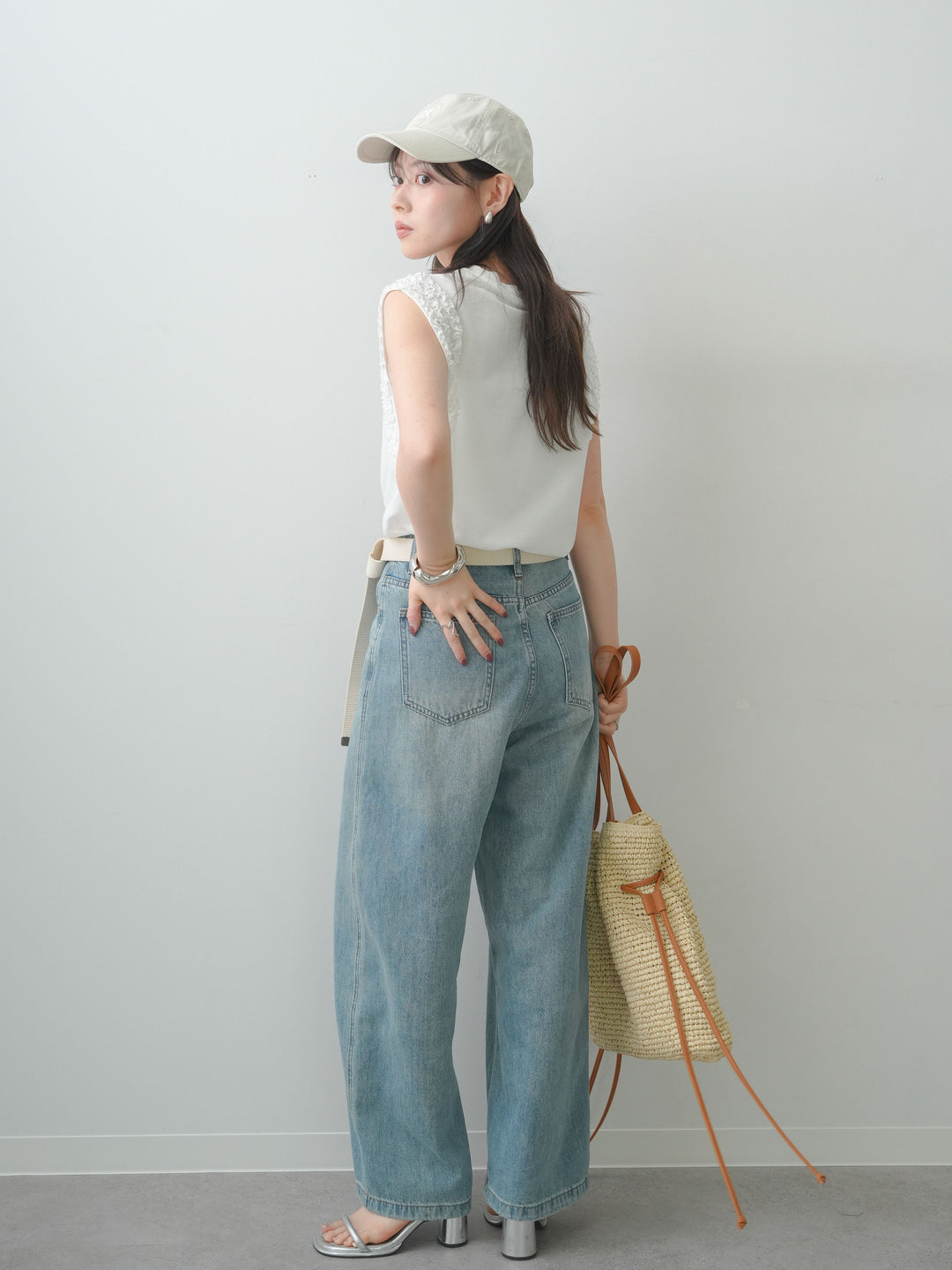 [SET]ホイップフリルフレンチTEE+センターラインワイドストレートデニム(2set)