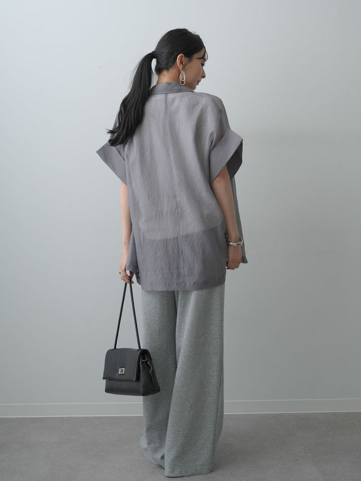 [SET]シアーオーバー半袖ジャケット+ショルダータックノースリーブオーバーTEE+リラックスドレープスウェットパンツ(3set)