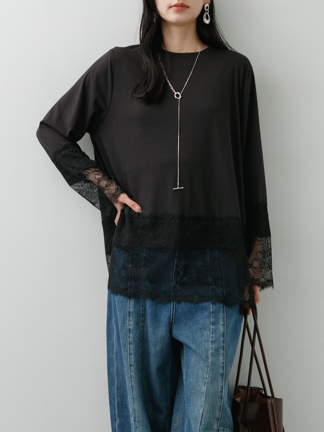 [SET]レーストリムロングTシャツ+レーストリムロングTシャツ(2set)