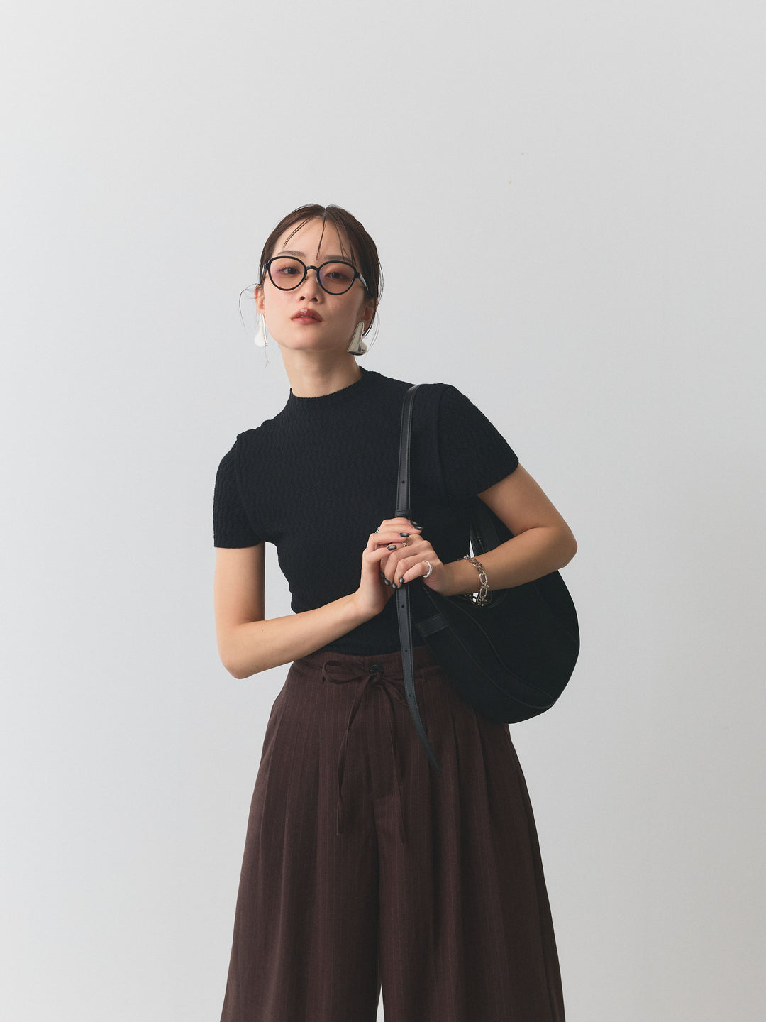 【Allure】[SET]デザインリブハーフニットトップス+デザインリブハーフニットトップス(2set)