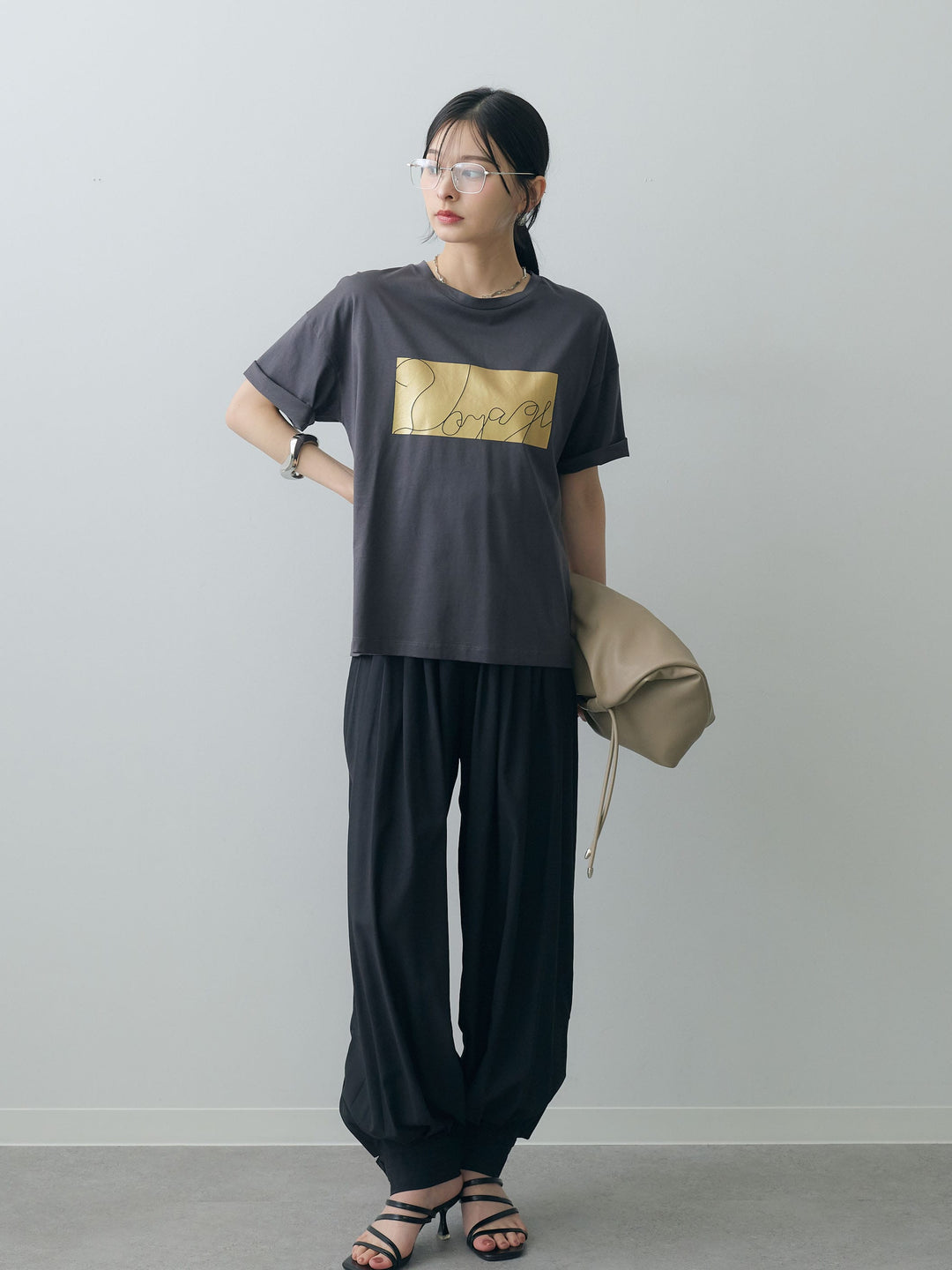 [SET]箔プリントボックスTEE+カフヘムタックコクーンパンツ(2set)
