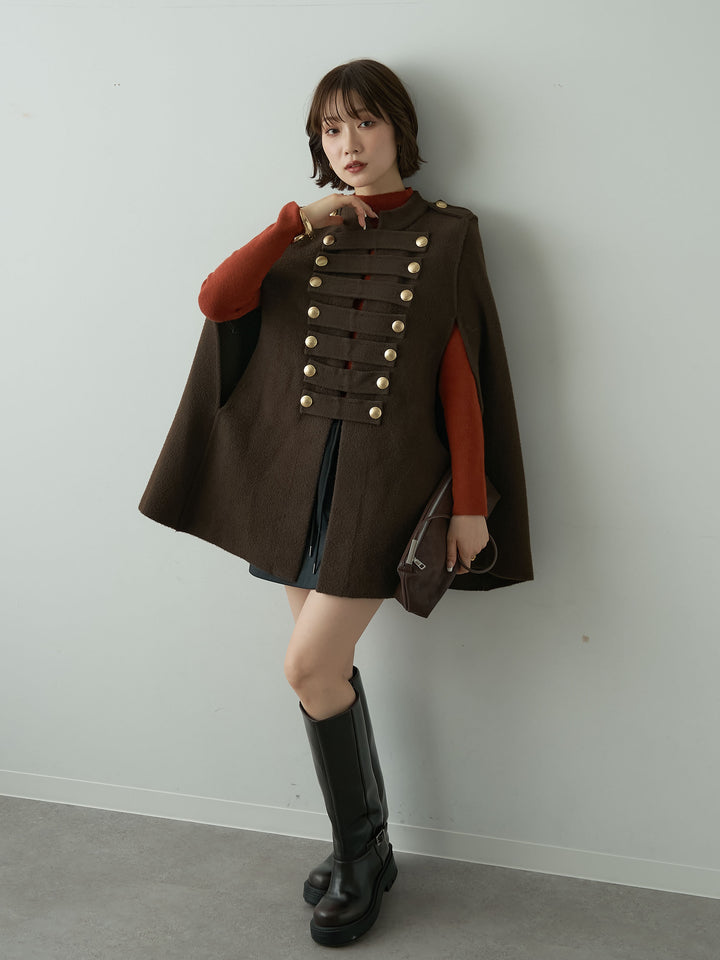 [SET]ゴールドボタンナポレオンケープ+グラデーションスウェットミニスカート(2set)