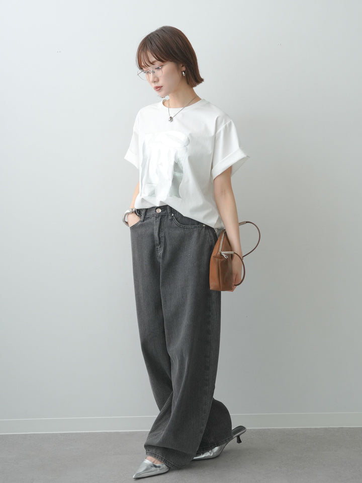 [SET]クールタッチアートロゴオーバーTEE+ニュアンスウォッシュカーブデニム(2set)