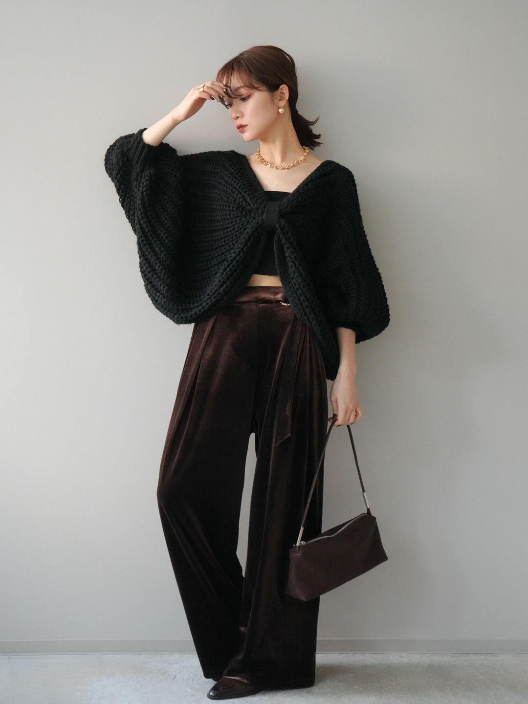 [予約]ベロアベルトスリムパンツ/brown