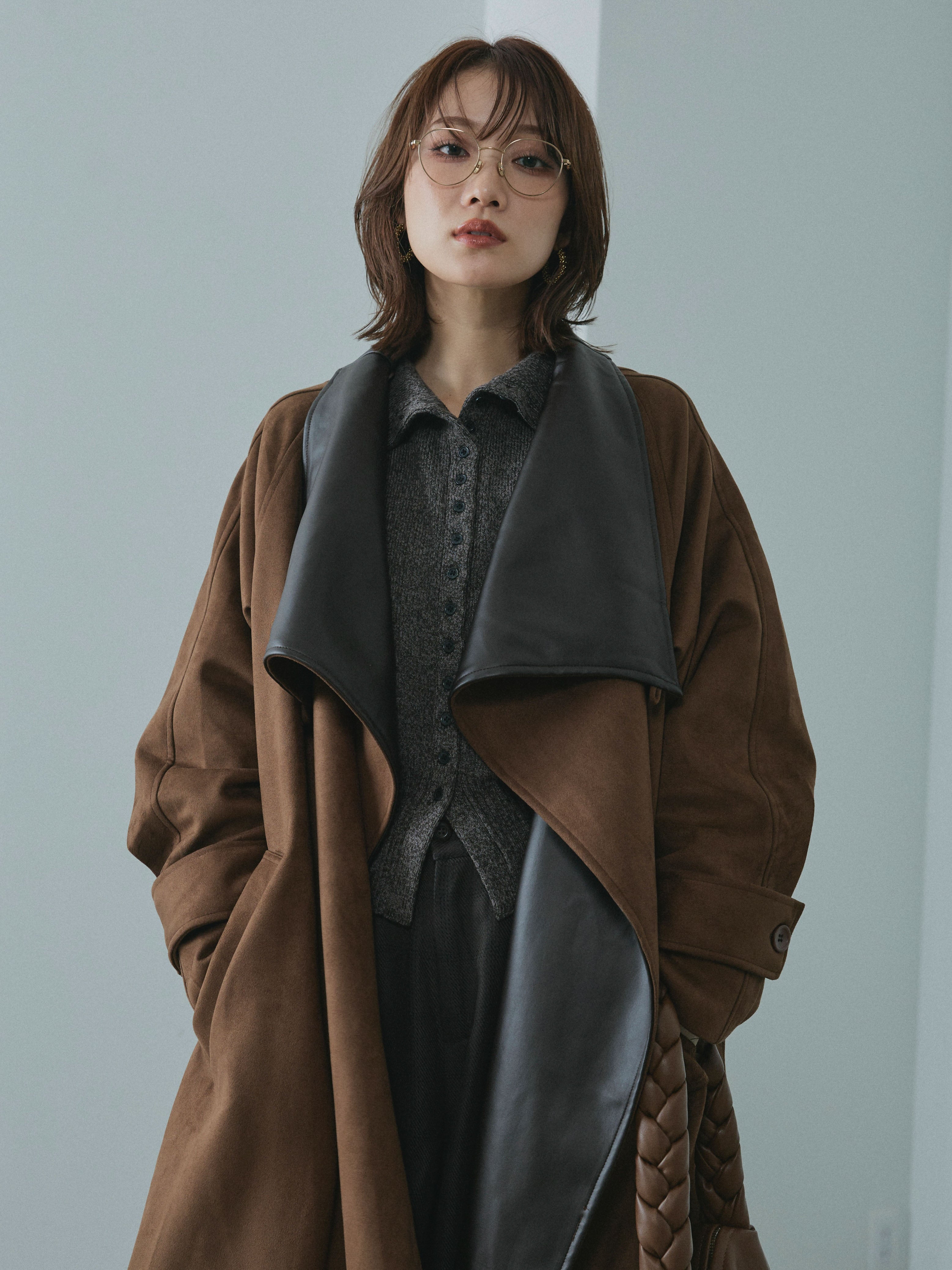 Allure】[SET]レザーカラースウェードロングコート+レザーカラー