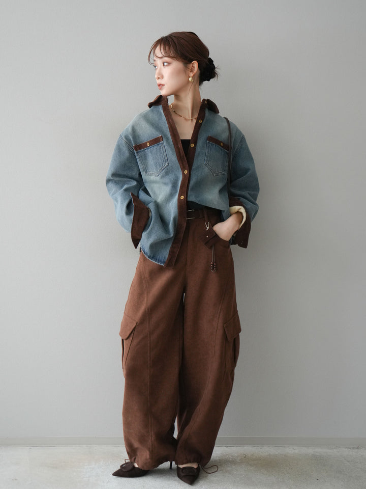 [予約]ベルト付コーデュロイカーゴパンツ/brown