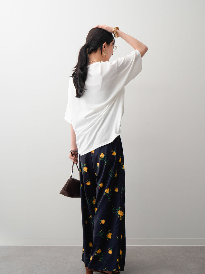 [SET]フラワーフォトTEE+フラワープリントドレープタックパンツ(2set)