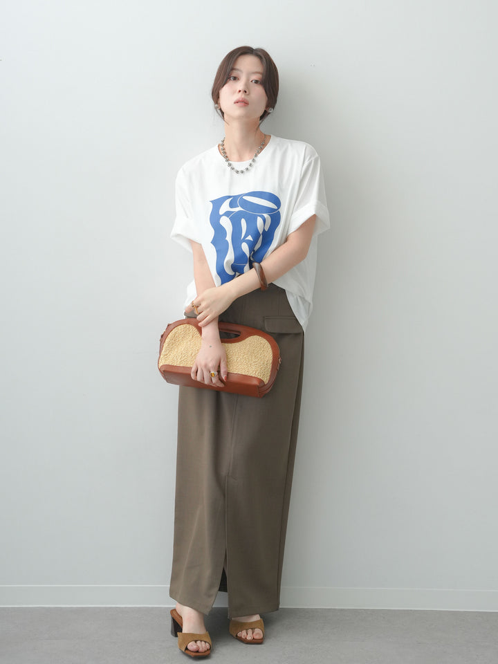 [SET]クールタッチアートロゴオーバーTEE+クレープデシンフラップ付きストレートスカート(2set)