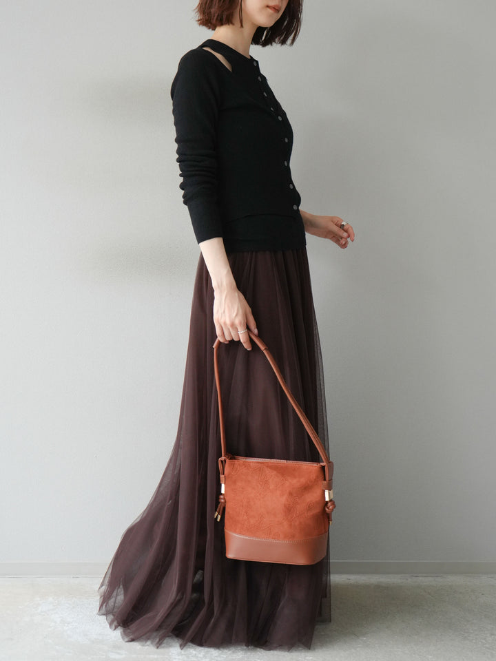 [予約]レイヤードデザインニットカーディガン/ブラック