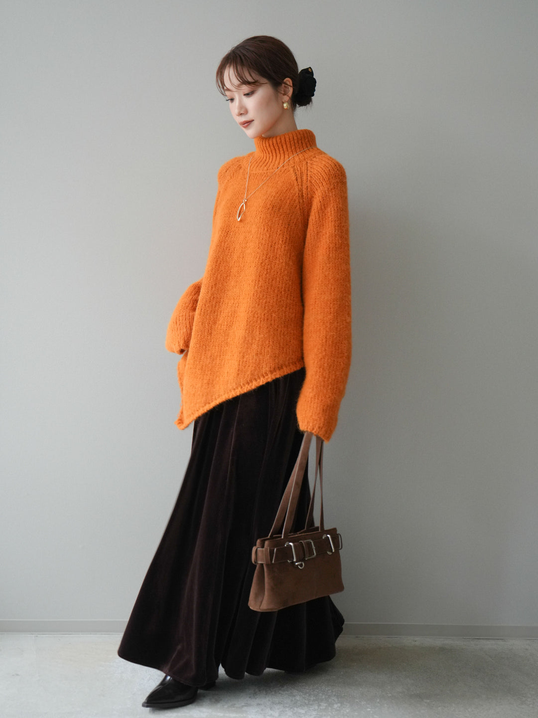 [予約]ベロアフレアスカート/brown