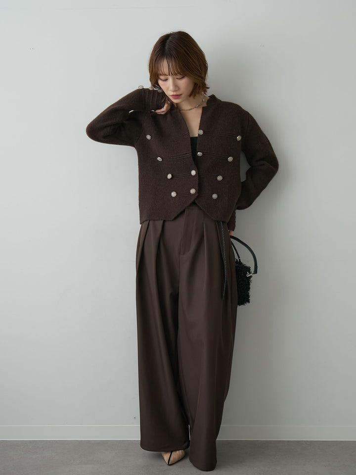 [SET]ナポレオンニットジャケット+ツイルタックワイドパンツ(2set)