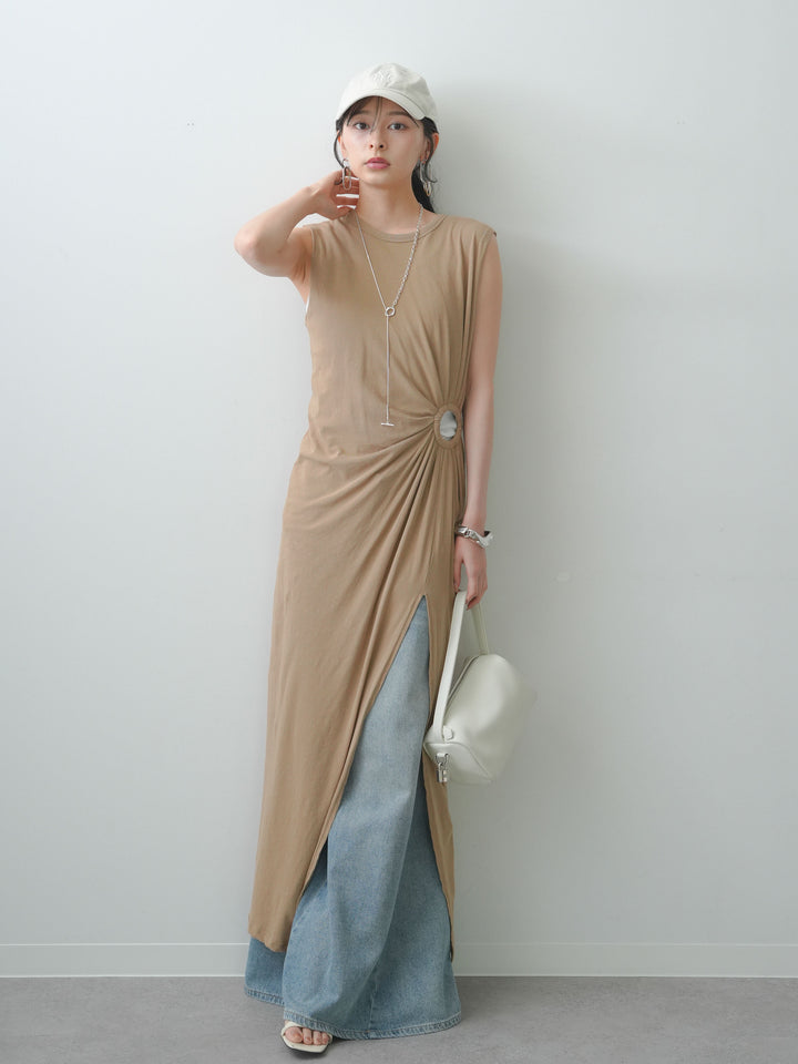 [予約]リングギャザースリットワンピース/brown