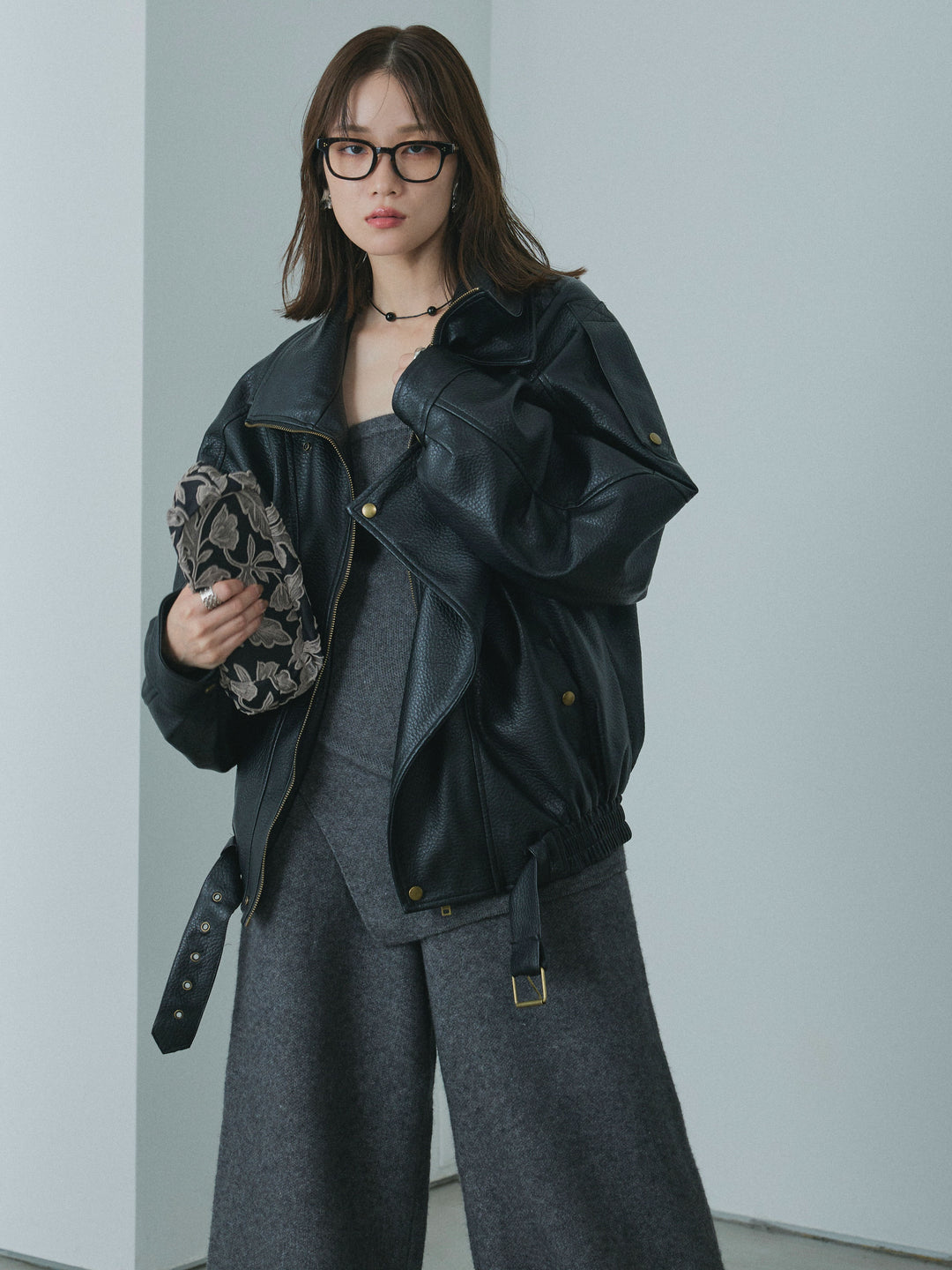 [予約]スタンドカラーレザーブルゾン/black