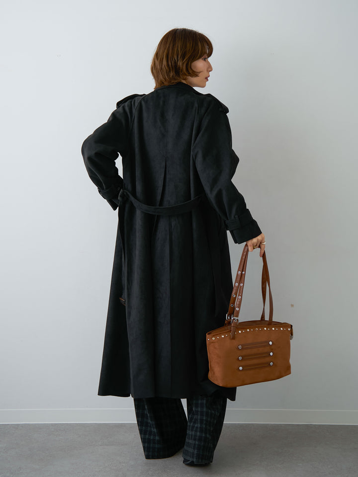 [予約]スウェードタッチロングトレンチコート/black