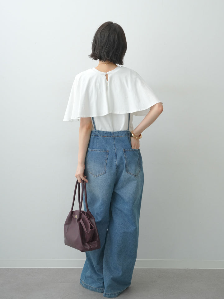 [SET]前後2wayケープTEE+フロントジップデニムサロペット(2set)