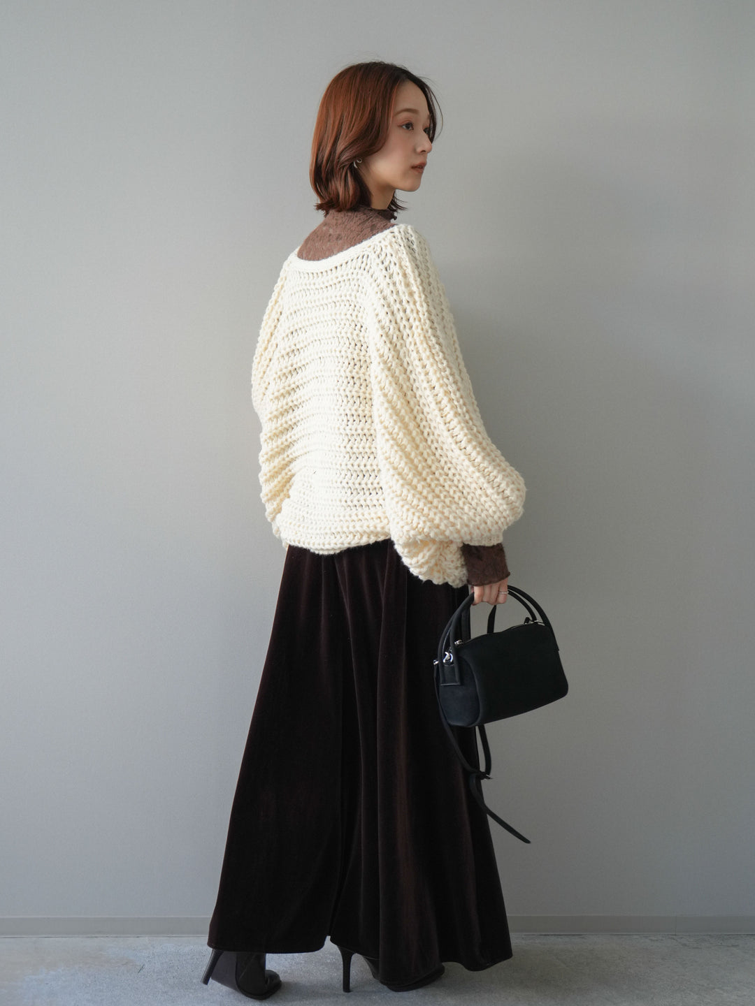 [予約]ベロアフレアスカート/brown