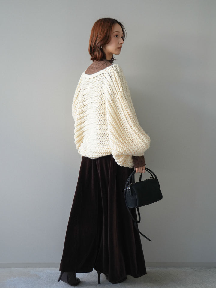 [予約]ベロアフレアスカート/brown