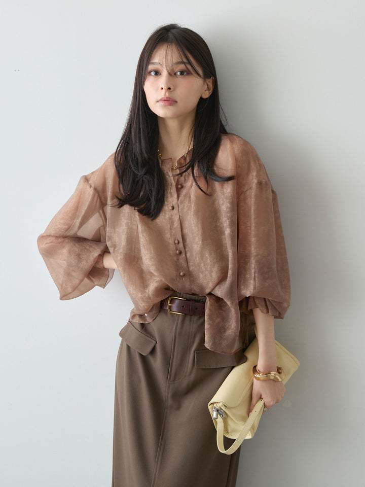 [予約]シアージャガードくるみボタンブラウス/brown