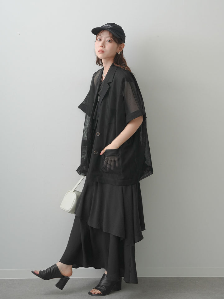 [予約]ワンショルフリルティアードドレス/black