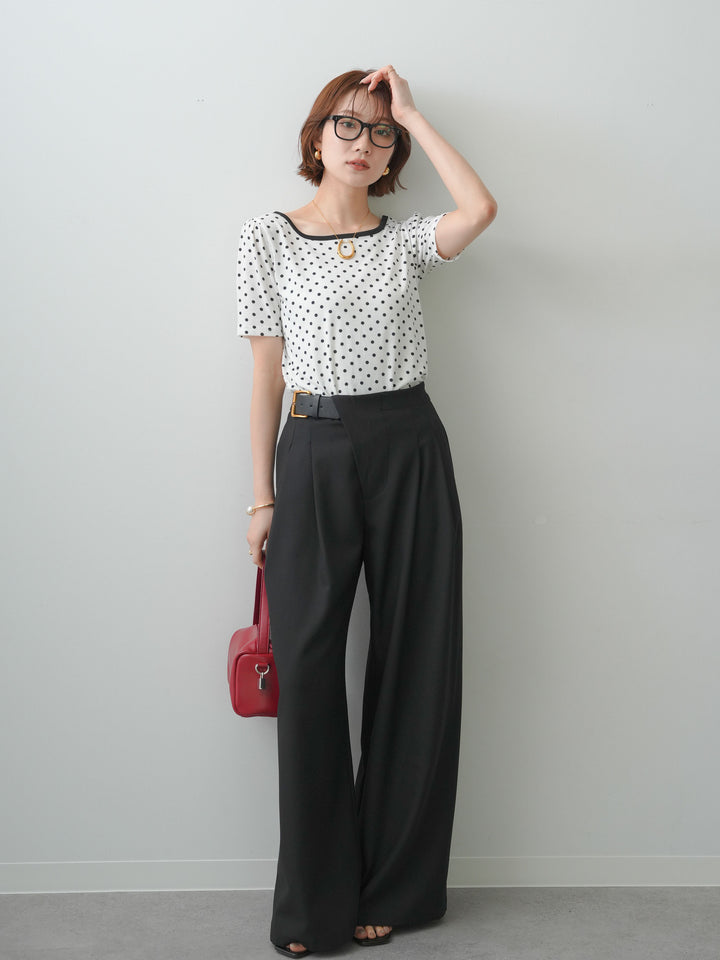 [SET]前後2wayドットバイカラーパイピングTEE+アシンメトリーベルトタックワイドパンツ(2set)