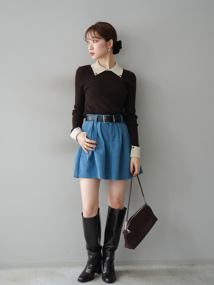 [予約]ベルト付インパンコーデュロイタックフレアスカート/blue