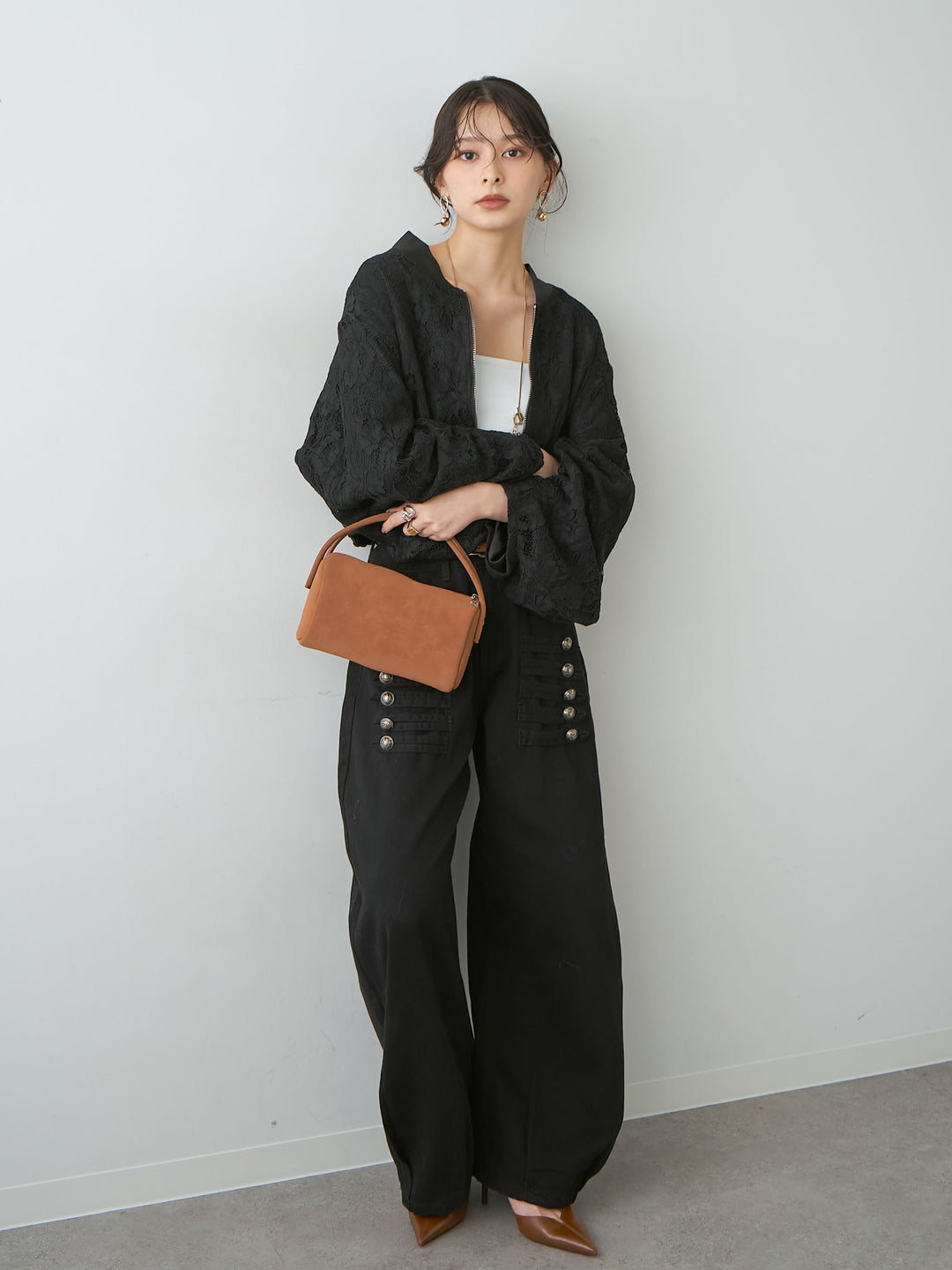 [SET]レースブルゾン+ナポレオンコットンカーブパンツ(2set)