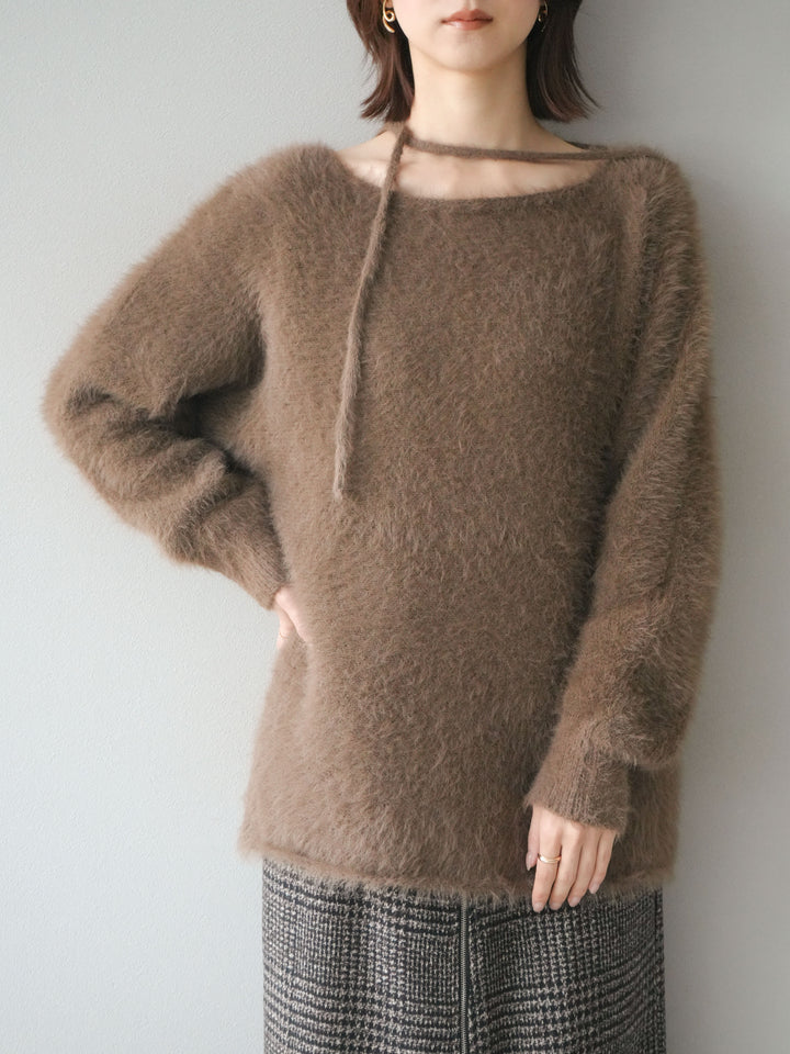 [予約]紐付きシャギーニットプルオーバー/camel