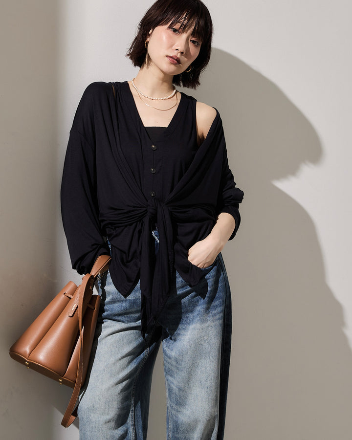 [予約]カットツイストカーディガン/navy