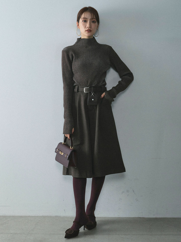 [予約]ベルト付ウールタッチミディアムパンツ/ブラウン