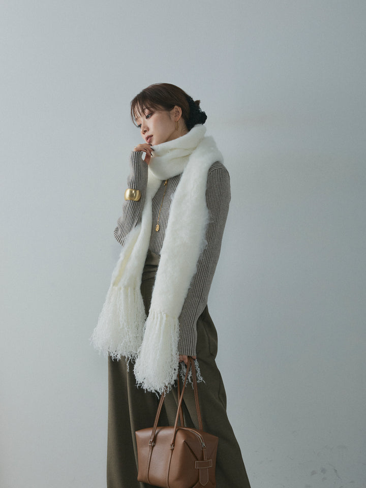 【Allure】[SET]プレーティングハイネックプルオーバー+スカーフ付ワイドパンツ(2set)