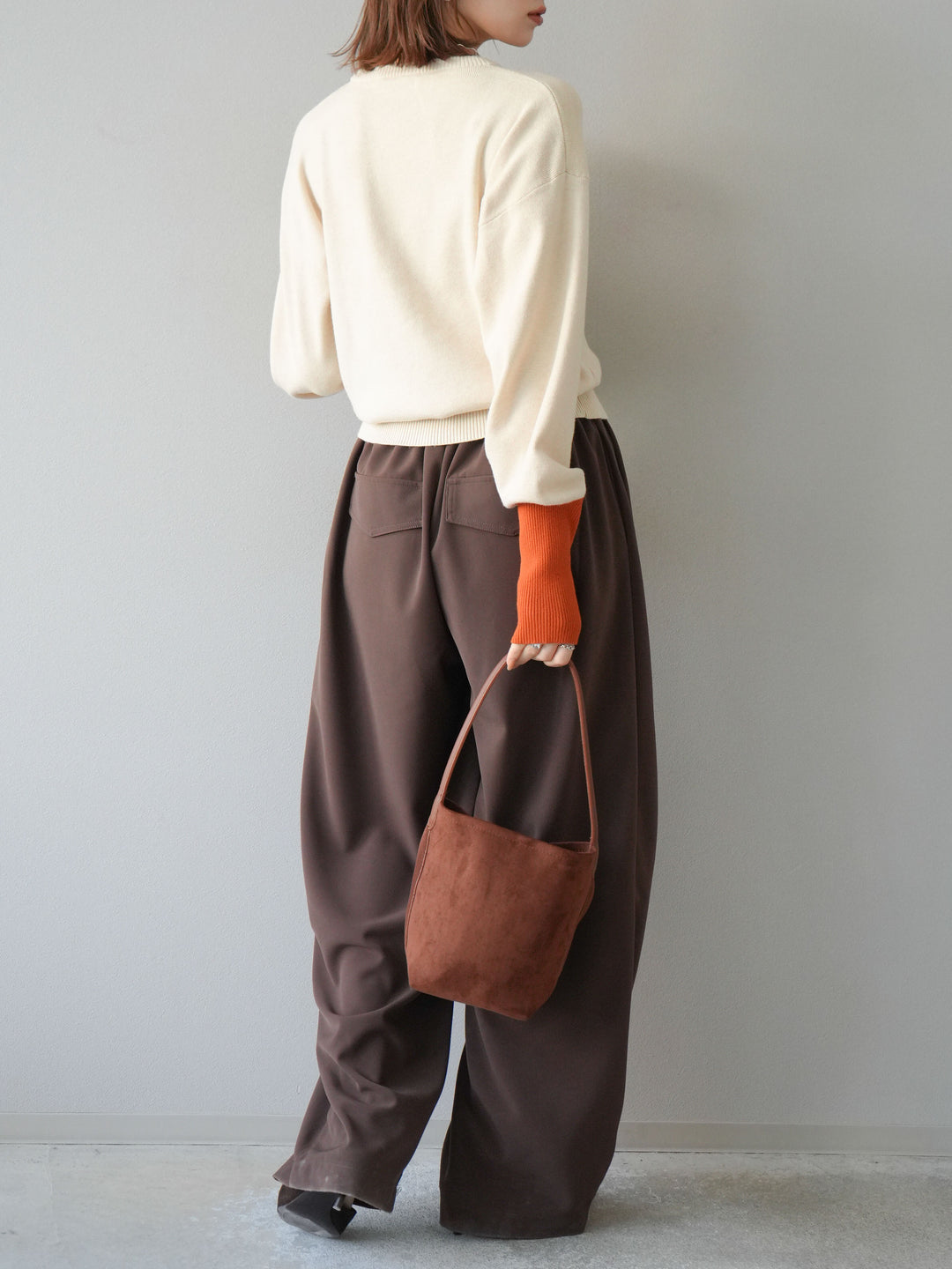 [予約]ベルト付タックワイドパンツ/ブラウン