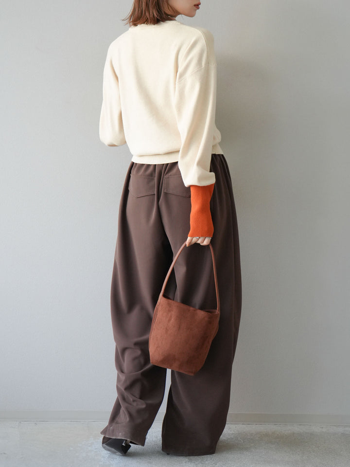 [予約]ベルト付タックワイドパンツ/ブラウン