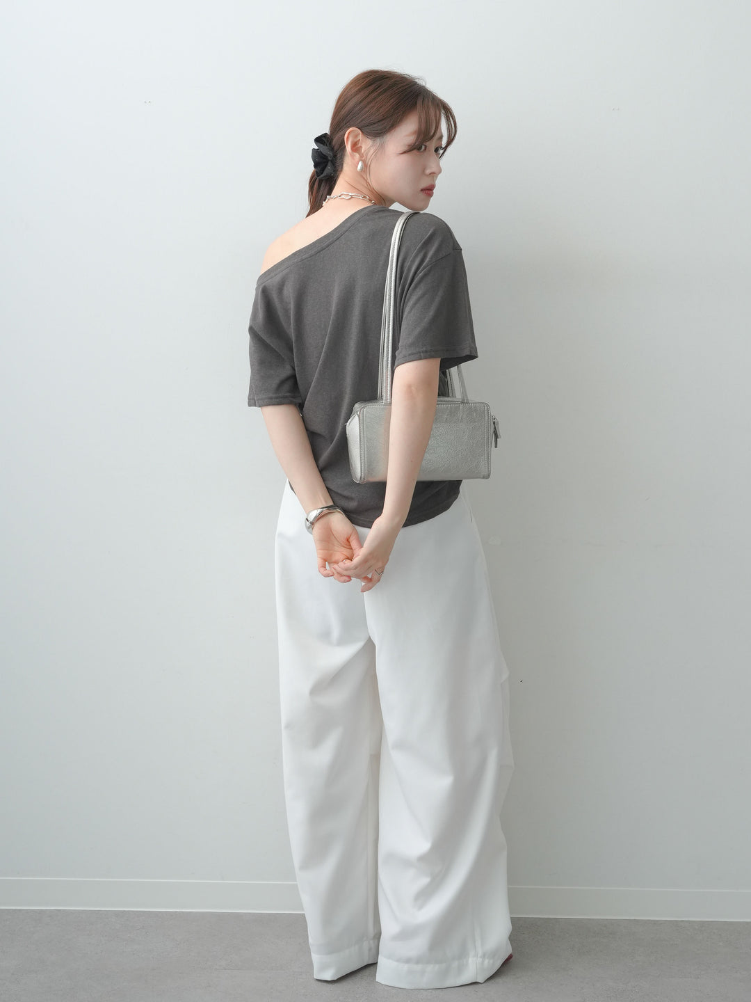 [SET]ワイドネックプリントTEE+ベルトループカーブタックワイドパンツ(2set)