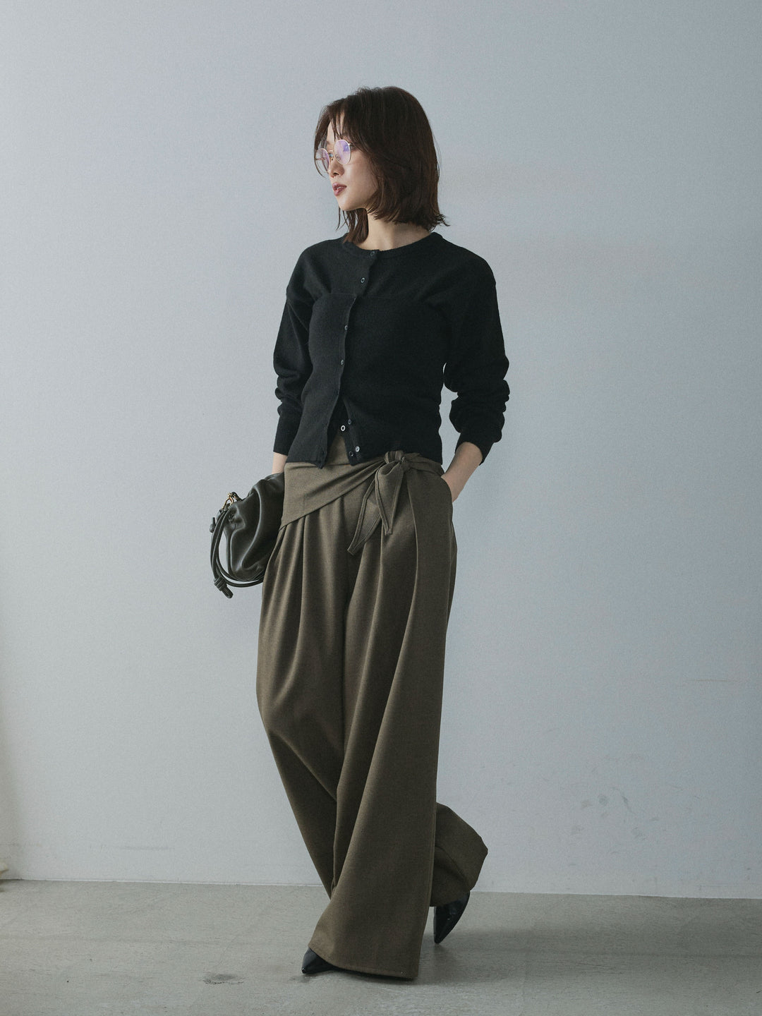 【Allure】[SET]2WAYビスチェアンサンブルカーディガン+スカーフ付ワイドパンツ(2set)