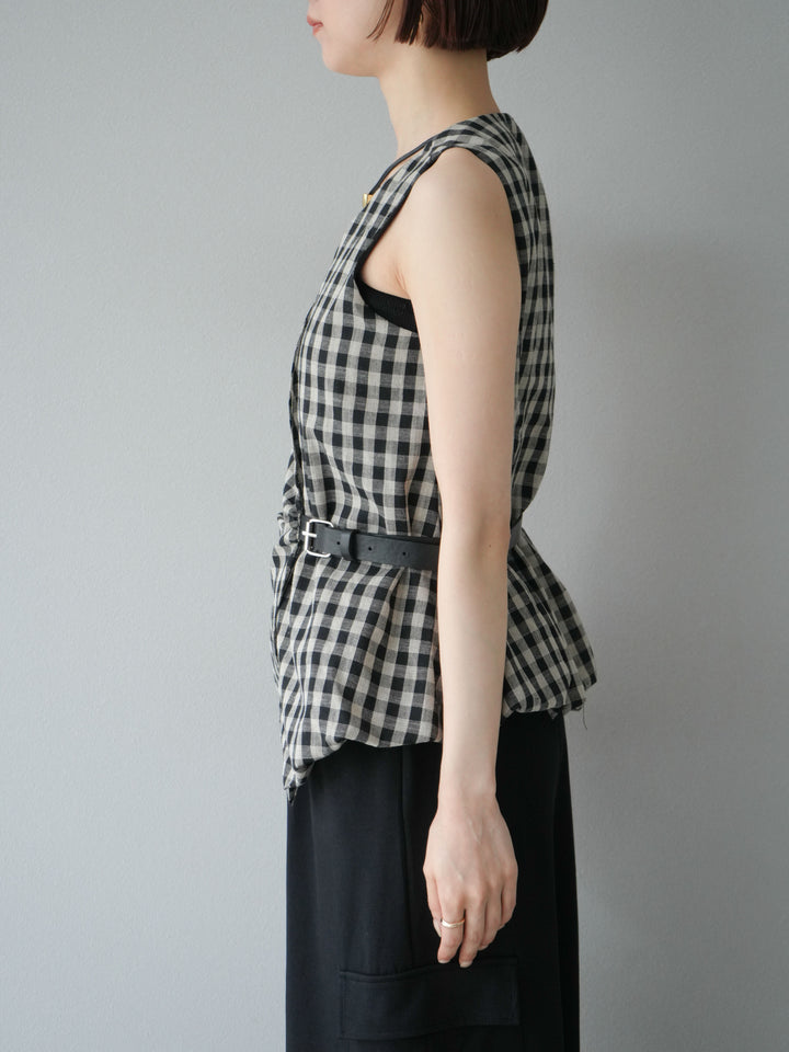 [予約]ベルトデザインバルーンブラウス/チェック