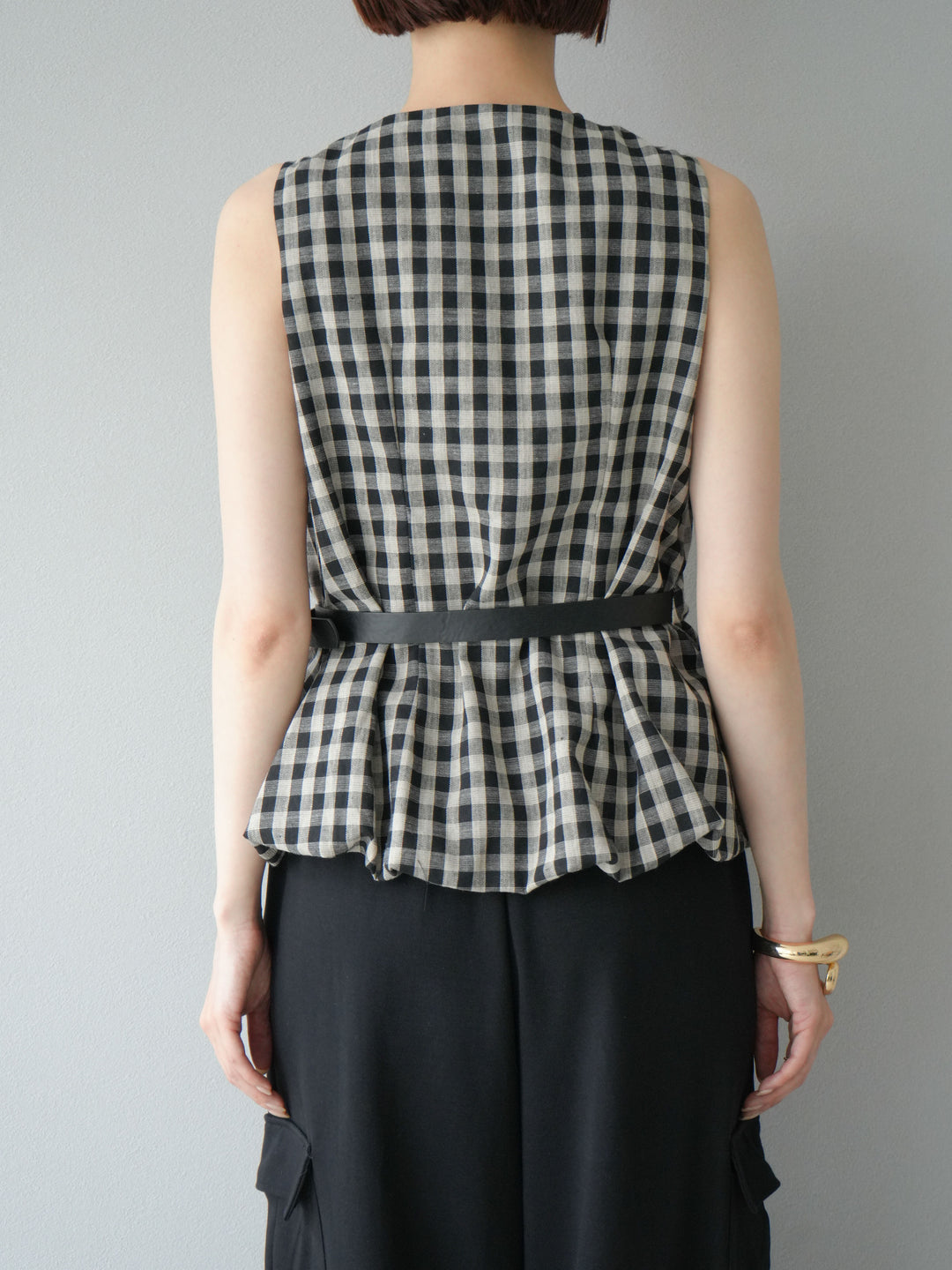 [予約]ベルトデザインバルーンブラウス/チェック