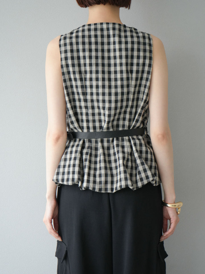 [予約]ベルトデザインバルーンブラウス/チェック