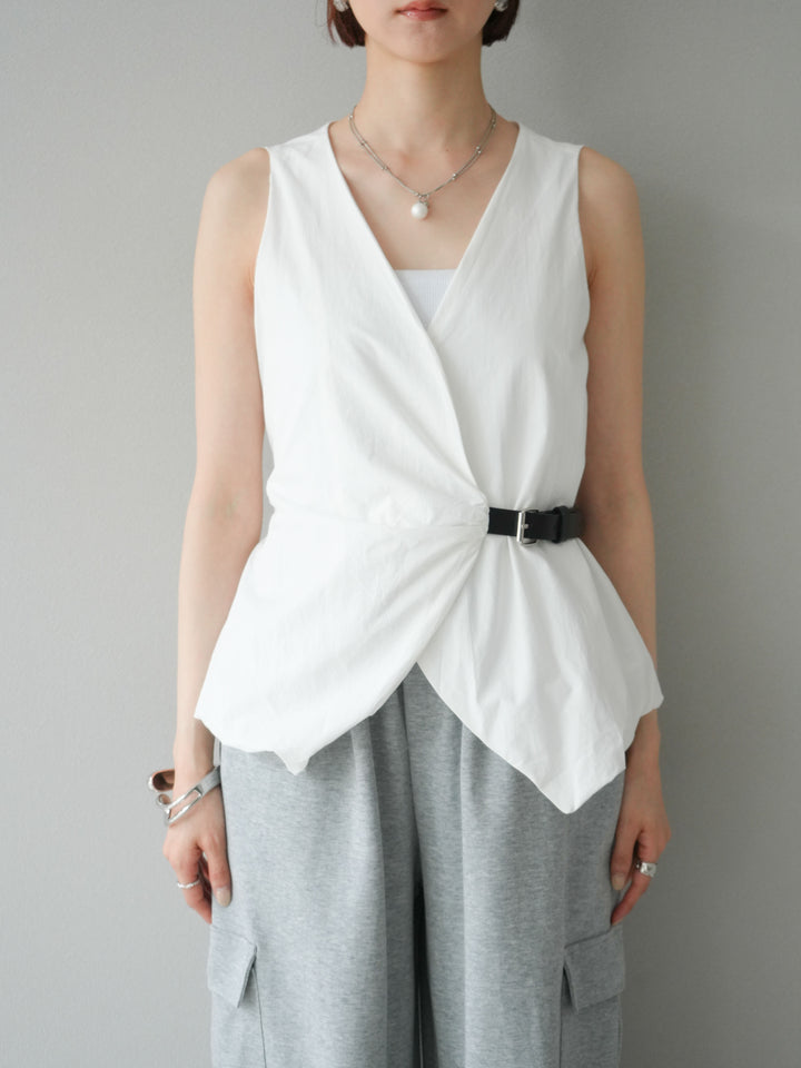 [予約]ベルトデザインバルーンブラウス/ホワイト