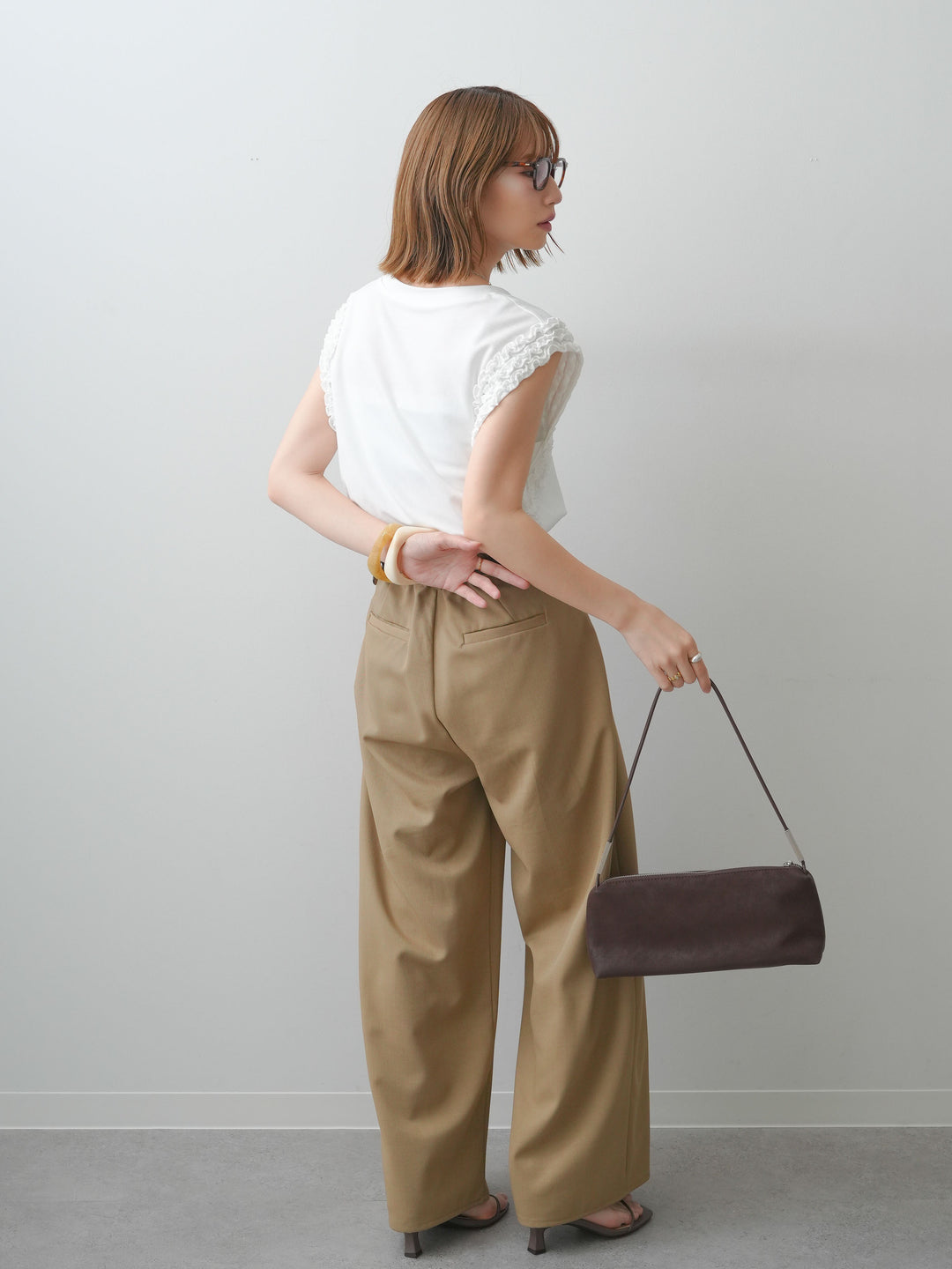 [SET]ホイップフリルフレンチTEE+クレープデシンタックワイドパンツ(2set)