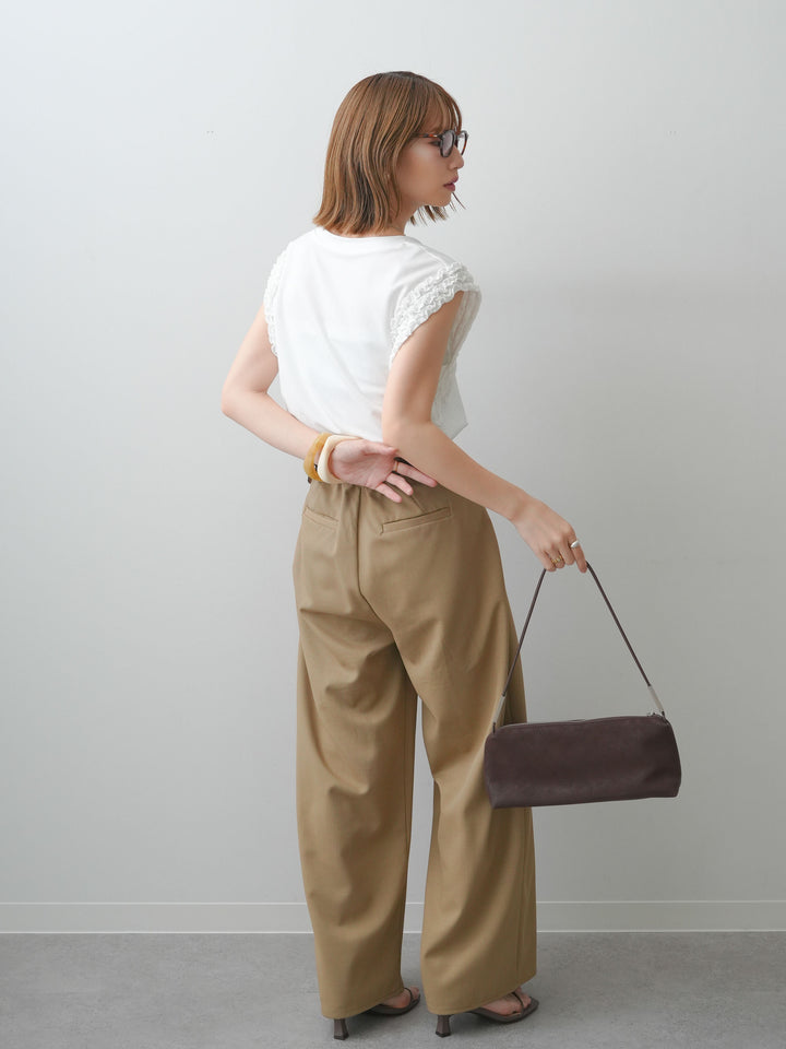 [SET]ホイップフリルフレンチTEE+クレープデシンタックワイドパンツ(2set)
