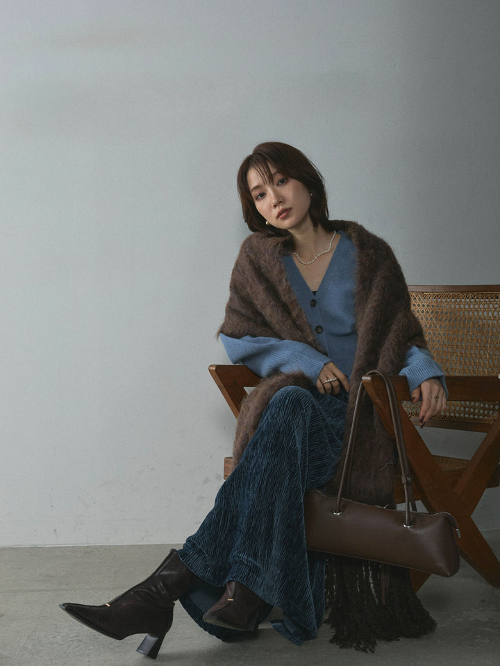 【Allure】[SET]アルパカタッチVネックカーディガン+プリーツベロアタイトスカート(2set)