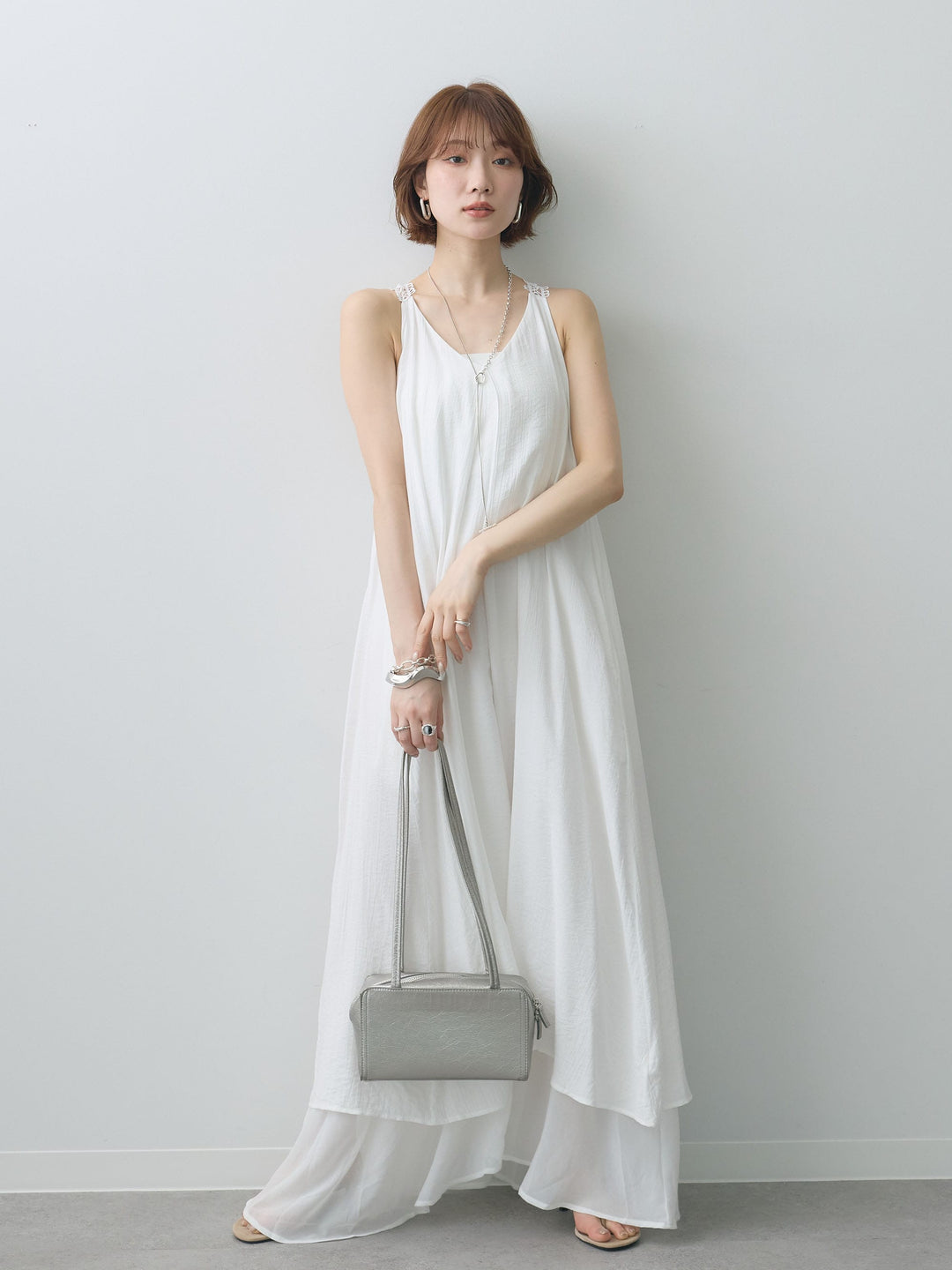 [SET]バックレースレイヤードノースリワンピース+選べるアクセセット(2set)