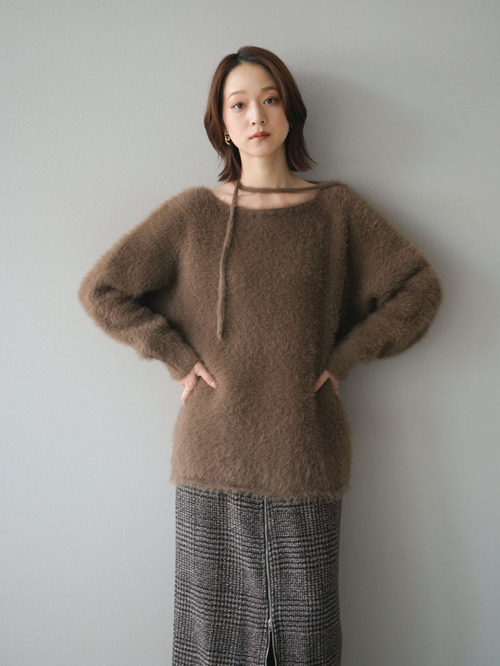 [予約]紐付きシャギーニットプルオーバー/camel