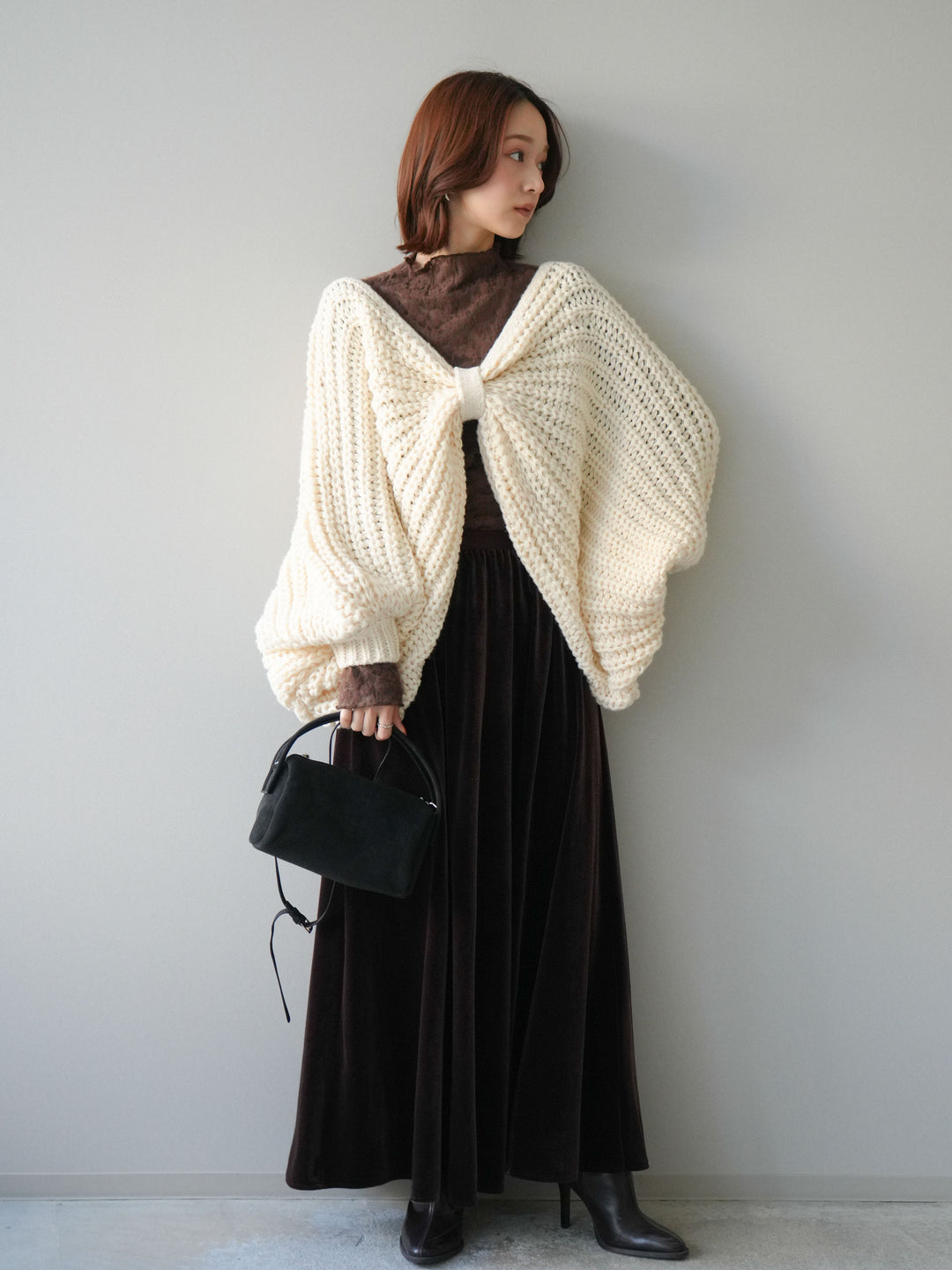 [予約]ベロアフレアスカート/brown