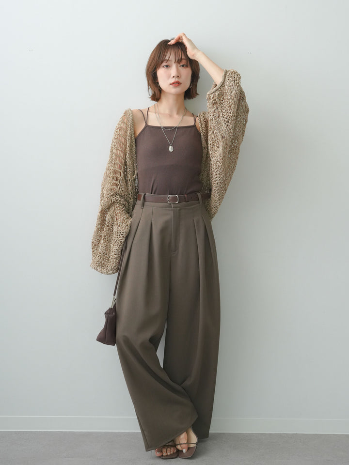 [SET]ミックスメッシュニットボレロ+クレープデシンタックワイドパンツ(2set)