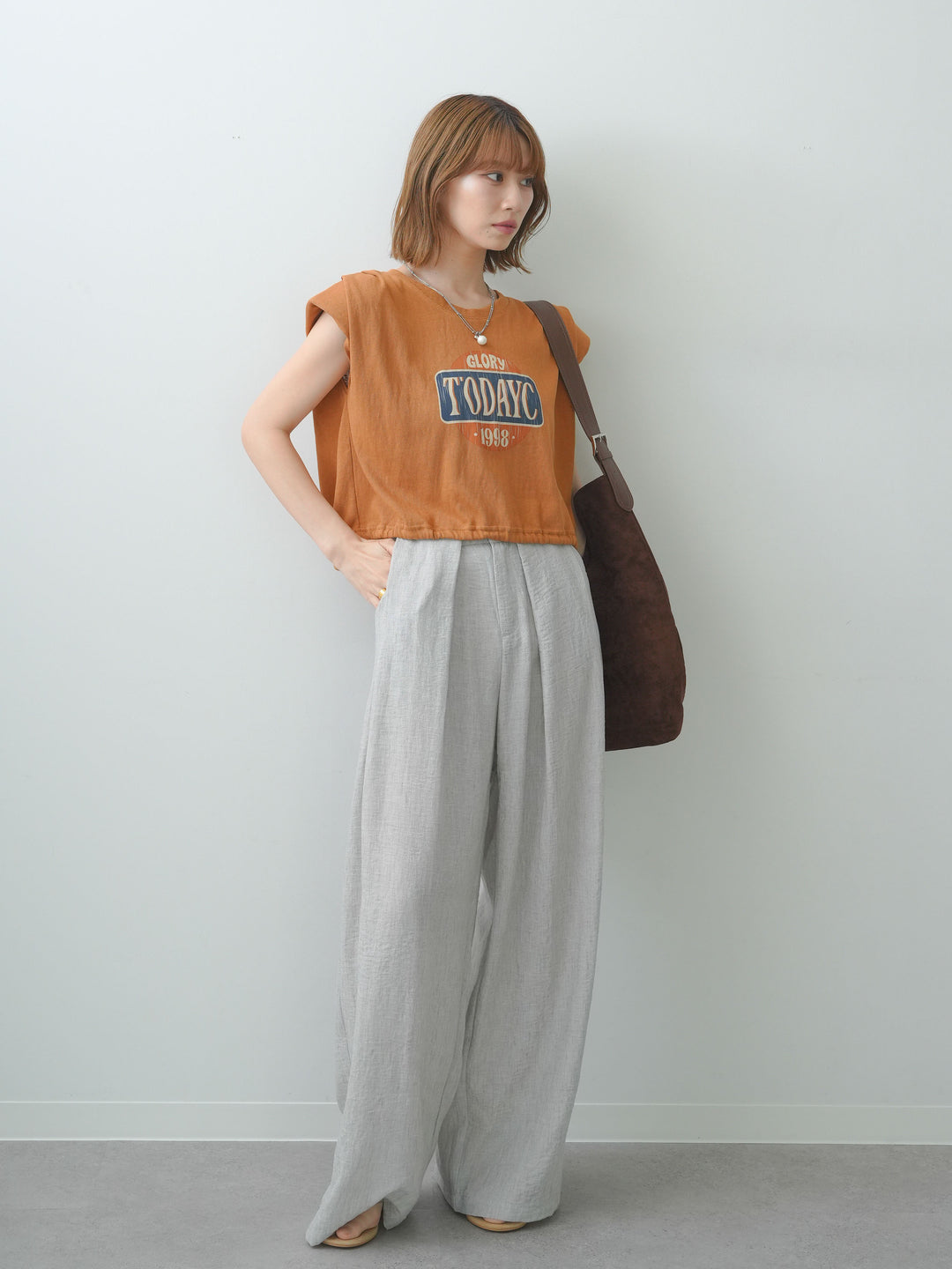 [SET]ヴィンテージロゴドロストTEE+リネンライクベルトループワイドパンツ(2set)